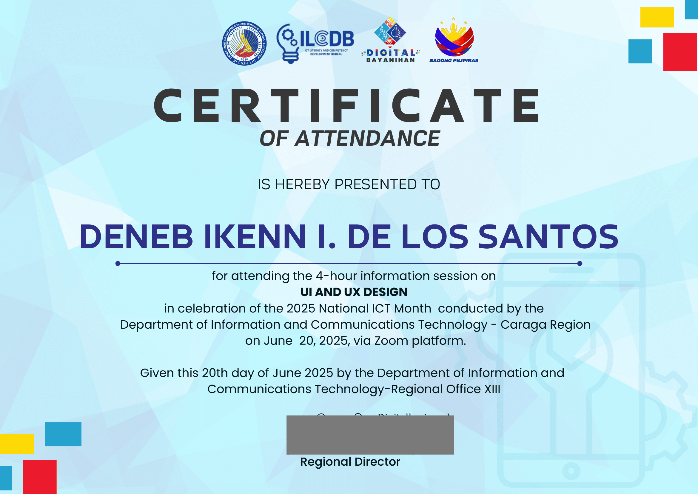 Certificate of Training - UI/UX Design certificate